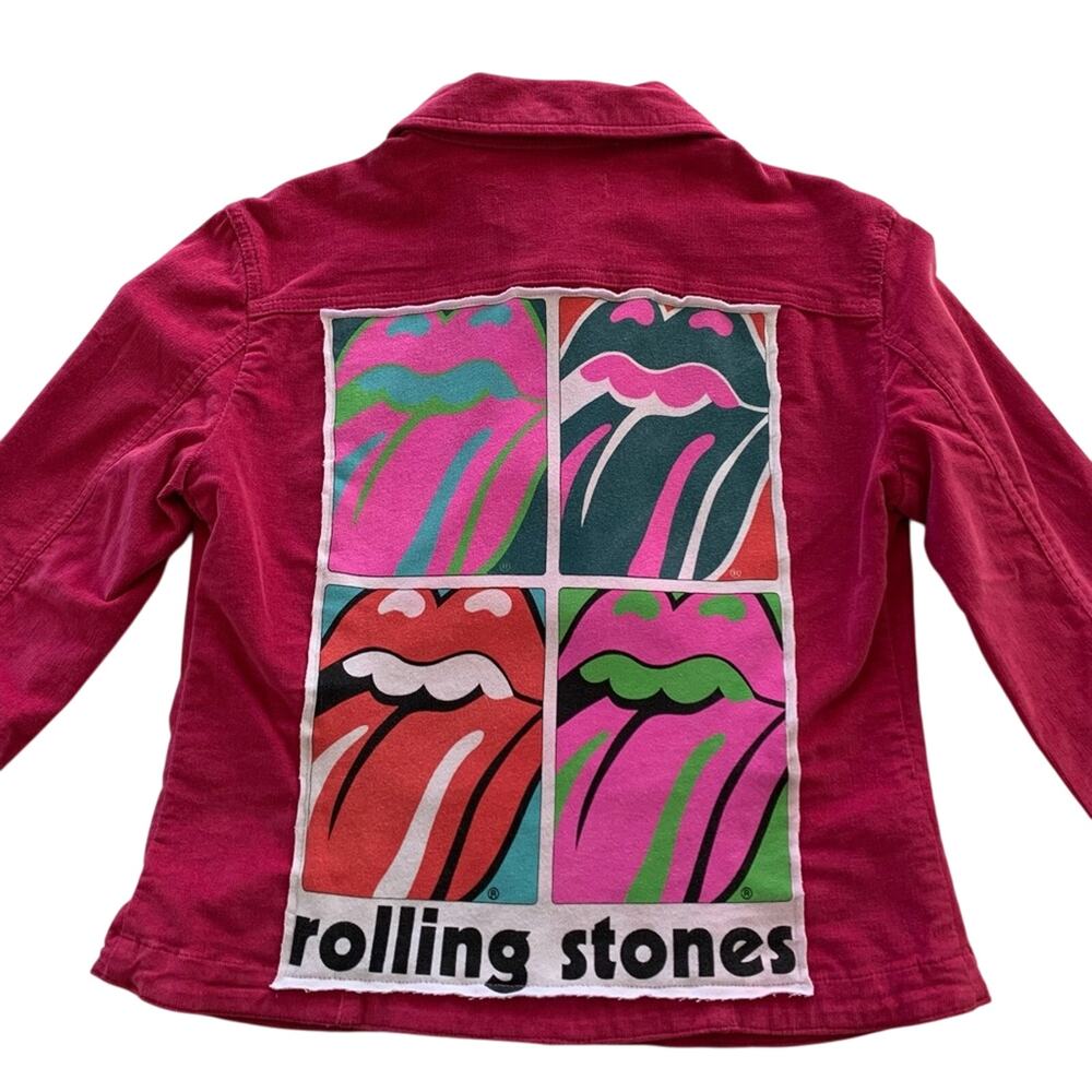 Reworked Apparel The Rolling Stones Pink Corduroy Upcycled Jacket Women's Small - Picture 2 of 7